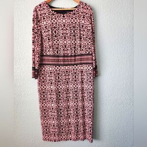 Liz Claiborne Pink Black Sheath Dress 3/4 Sleeve